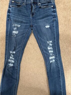 Express Women's Distressed Jeggings - Dark Blue Denim